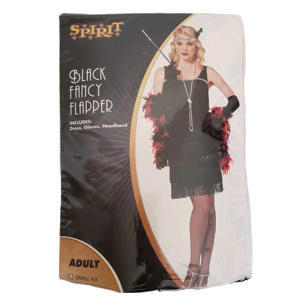Flapper Costume Black Fringe Dress 1920s Sequin Gatsby Glam Cabaret Retro Size S